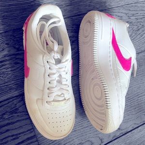 Nike Air Force One, size 6.5, worn once or twice for photo, white and hot pink